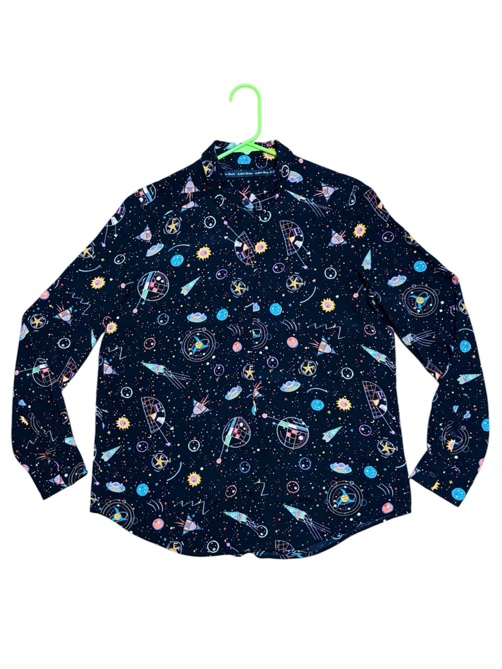 & Other Stories Galaxy Print Button Down Shirt In Multicolor On Black Sz 8